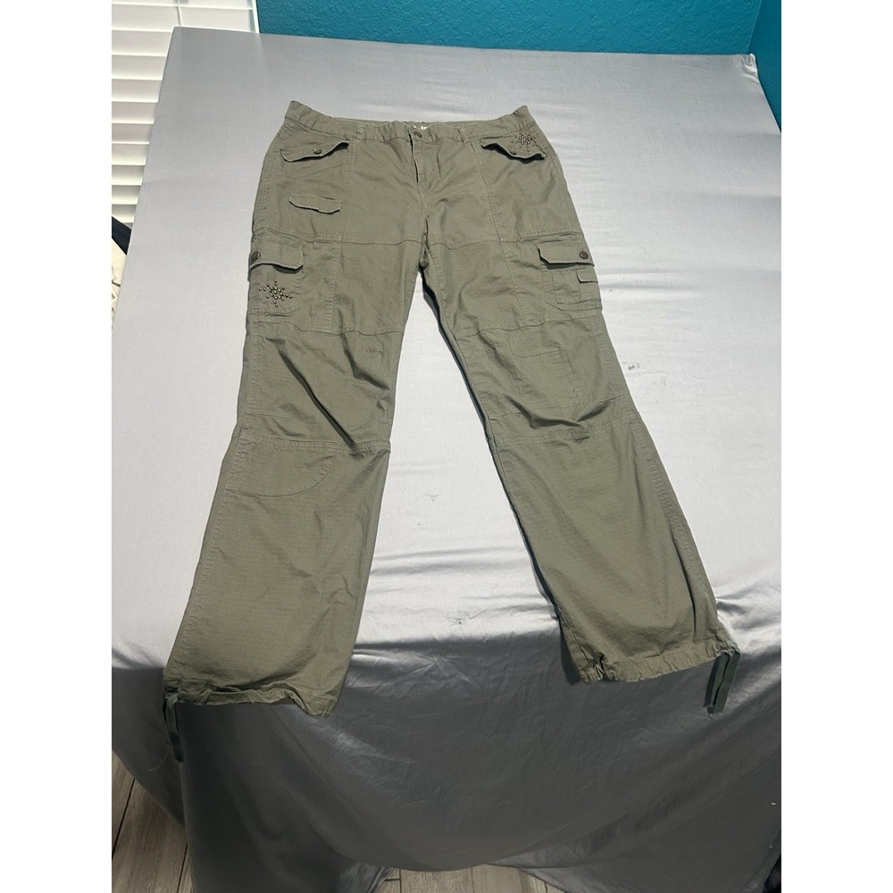 Zana Di Utility Cargo Pants Womens‎ 16 Green Cinched Hem Straight Leg Y2K